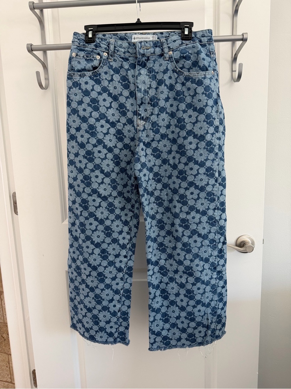 Stadivarius Floral Print Blue Jeans